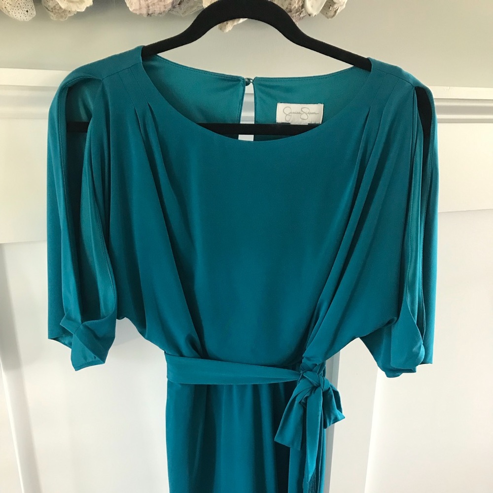Jessica Simpson teal/blue cold shoulder dress
